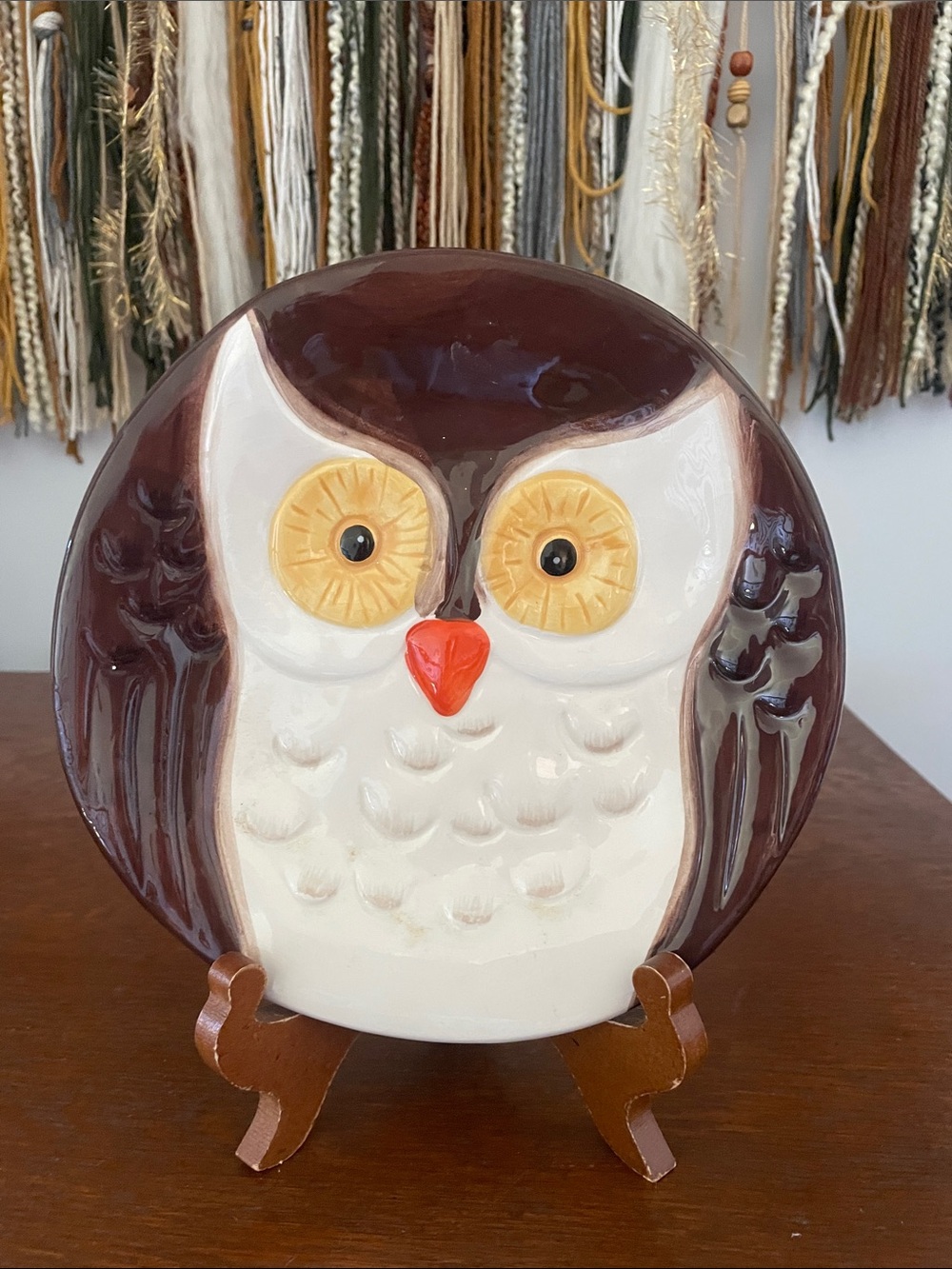 Ceramic Owl decorative  Plate - Brown, White & Yellow